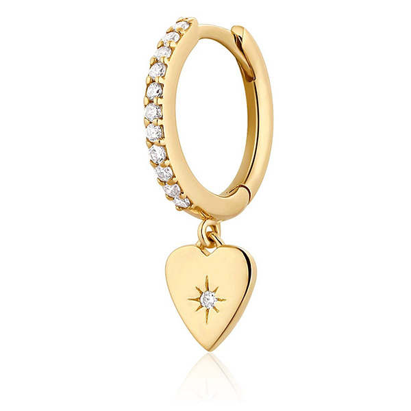 Aurelie Gi VICTORIA 14k Yellow Gold Diamond Heart Hoop Single Earring