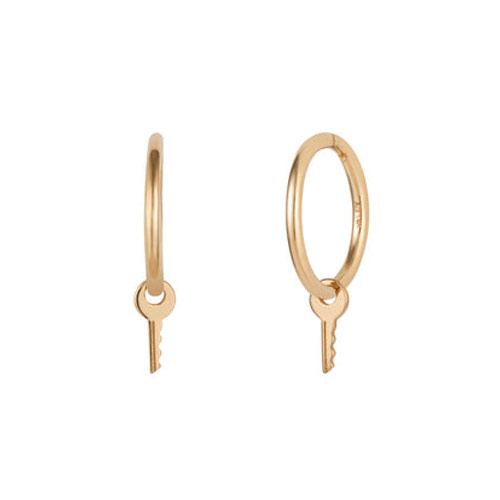 Aurelie Gi GINA 14k Yellow Gold Key Charm Hoop Earrings