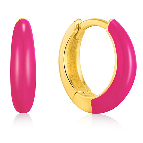 Ania Haie 14k Gold-plated Sterling Silver Neon Pink Enamel Gold Huggie Hoop Earrings - Preppy