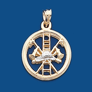 14kt Gold Round Firefighter Pendant