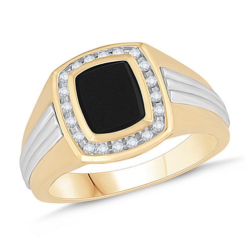 14k Two-tone Gold Men's Black Onyx Ring with 1/5 ct tw Diamonds ...