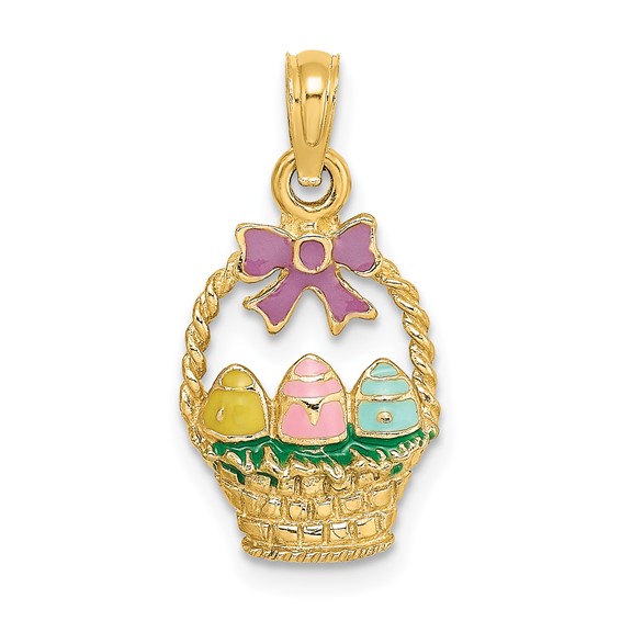 14k Yellow Gold 3/4in Enamel Easter Basket Pendant