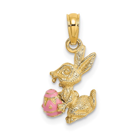 14k Yellow Gold 5/8in Easter Bunny Pendant with Pink Egg