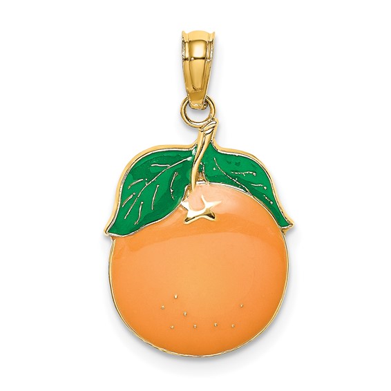 14k Yellow Gold 3/4in Peach Enamel Pendant