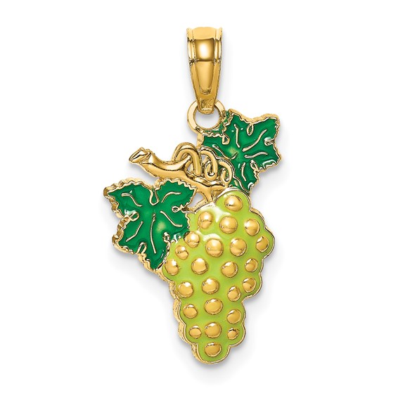 14k Yellow Gold 5/8in Green Grapes Enamel Pendant