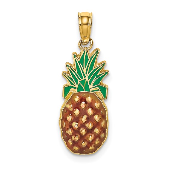 14k Yellow Gold 3/4in Pineapple Pendant with Enamel