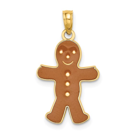 14k Yellow Gold 1in Gingerbread Man Pendant with Enamel