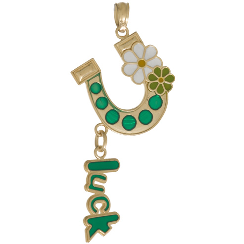 14k Yellow Gold Green Horseshoe Luck Pendant