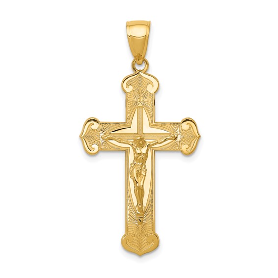 14k Yellow Gold Budded Crucifix Pendant 1 1/4in