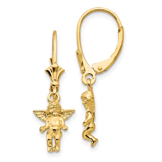 14kt Yellow Gold Cherub Angel Leverback Earrings