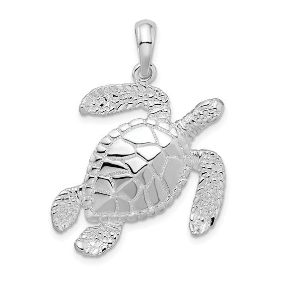 Sterling Silver 1in Swimming Sea Turtle Pendant QC9980 | Joy Jewelers