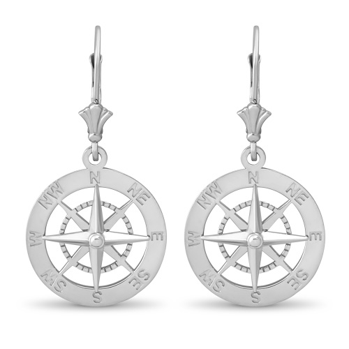 Leverback Compass Earrings Sterling Silver