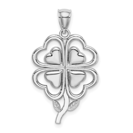 14k White Gold 1in Four Leaf Clover Pendant