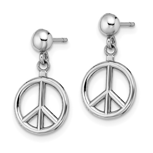 14k White Gold Peace Sign Dangle Earrings