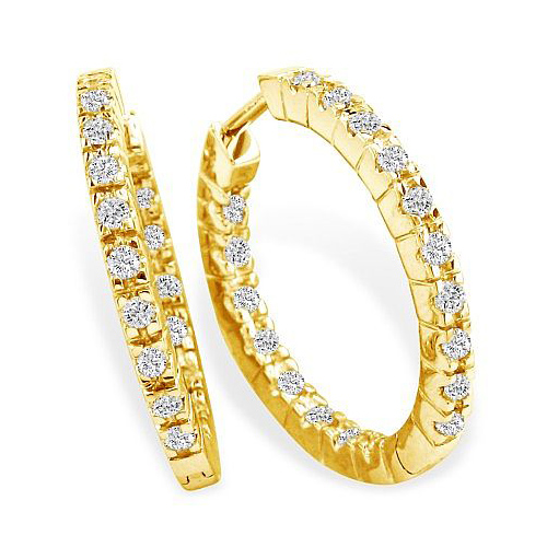 1/4ct Huggie Inside Out Hoop Diamond Earrings in 14K Yellow Gold J/K