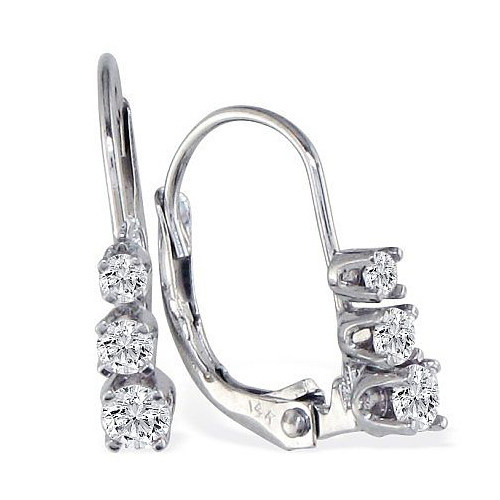 1/2ct Leverback Three Diamond Earrings - 14k White Gold