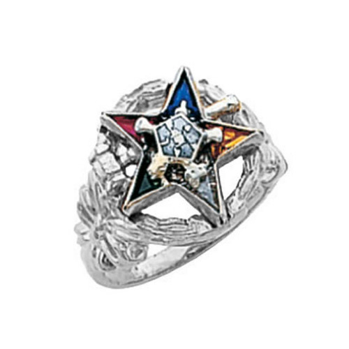 10k White Gold Past Matron Eastern Star Ring with Open Wreath Top