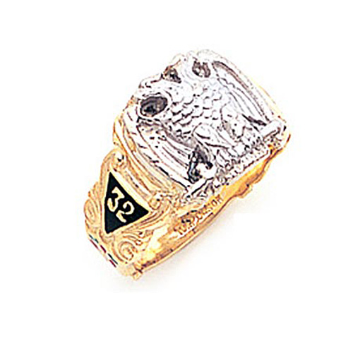 10k Masonic double Gold Eagle seeing eye store Sterling Silver signet ring