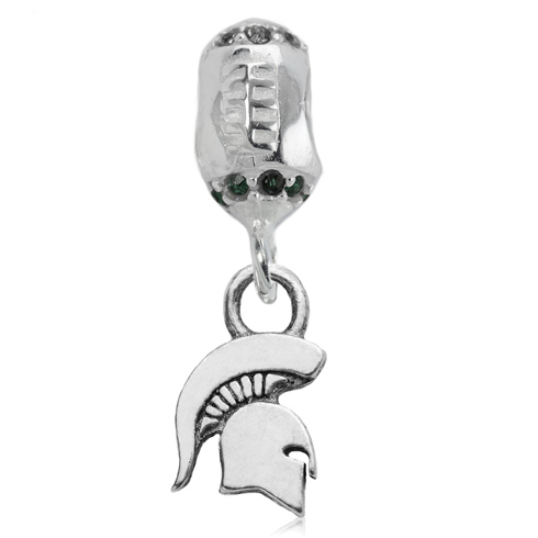 Sterling Silver Michigan State University Spartan Football Charm Bead