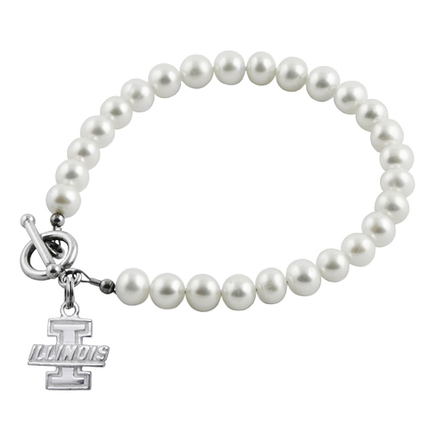 Sterling Silver University of Illinois White Pearl Bracelet UIL6132