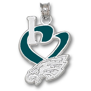 Philadelphia Eagles Heart 3/4in Pendant Sterling Silver