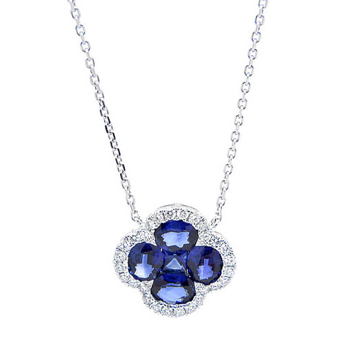 18k White Gold 1.10 ct tw Sapphire Flower Necklace with Diamonds