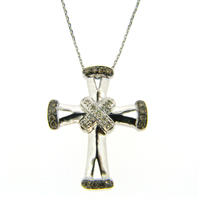 14kt White Gold Diamond Cross Pendant Necklace