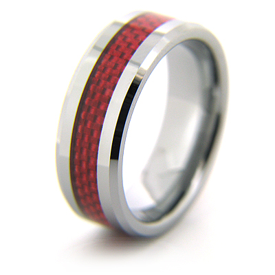 8mm Tungsten Carbide Ring with Red Carbon Fiber Inlay TNR0061G