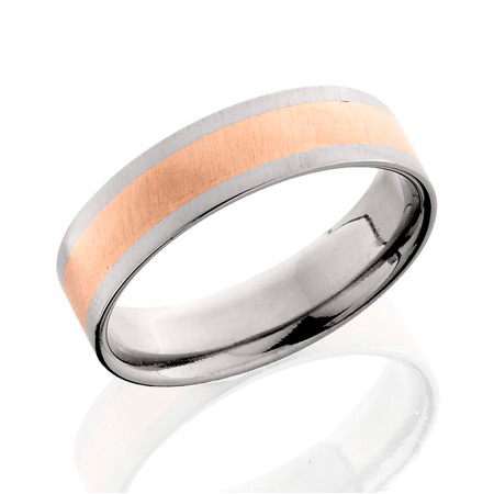 Titanium 6mm Brushed Band with 14kt Rose Gold Inlay