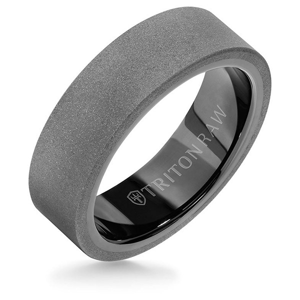 Triton Raw 7mm Tungsten Ring Sandblast Finish With Black Interior