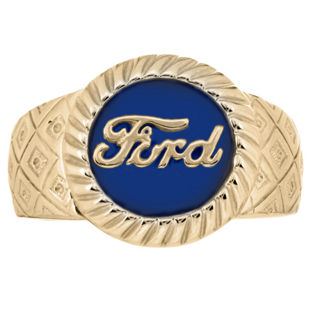 Men's 10kt Yellow Gold Retro Blue Ford Ring