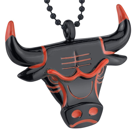 Chicago Bulls 500 Series Jet Finish Metal Alloy Red Enamel 30in Necklace