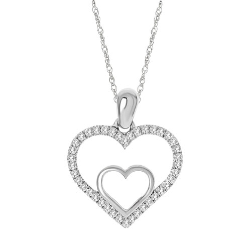 10k White Gold 1/5 ct tw Diamond Double Heart Necklace