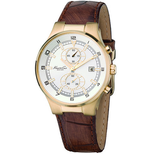 Kenneth Cole New York KC1345 Gold-Tone Brown Leather Watch KC1345