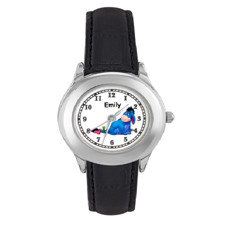 Personalized Eeyore Watch with Black Leather Strap