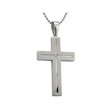 Stainless Steel 2in Cross with Diamond Accent TT-P30137 | Joy Jewelers