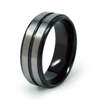 8mm Black Plated Titanium Ring with Groove TT-R20153 | Joy Jewelers