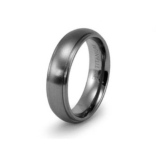 6mm Brushed Titanium Ring with Ridged Edges TT-R20177 | Joy Jewelers