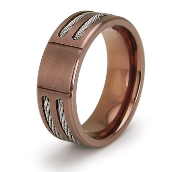 8mm Rose Titanium Ring with Cable Inlays