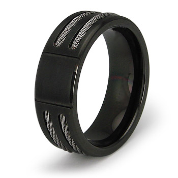 8mm Black Plated Titanium Ring Cable Inlay TT-R20214B | Joy Jewelers