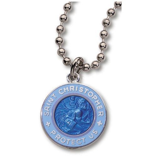 Powder Blue 3/4in St. Christopher Medal on 18in Chain Two Pack MM