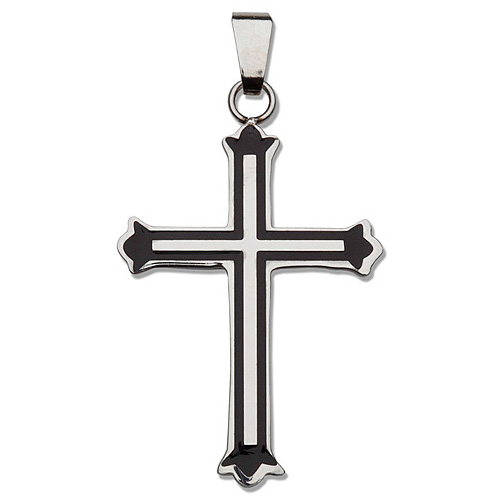 Stainless Steel 1 3/16in Budded Cross 24in Necklace MM-2747