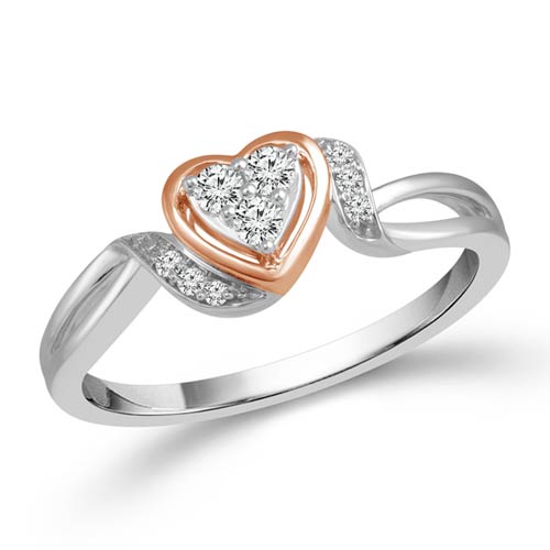 Rose Gold-Plated Sterling Silver 1/8 ct tw Diamond Heart Promise Ring