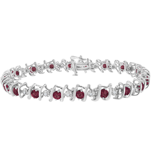 Sterling Silver Lab-Grown Ruby Tennis Bracelet With 0.15 ct Genuine Diamonds