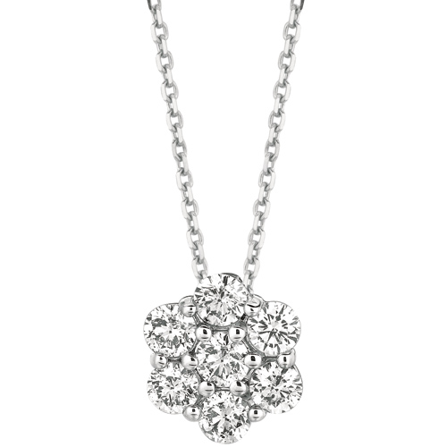 14k White Gold 1/2 ct Diamond Cluster 18in Necklace