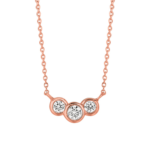 14k Rose Gold 1/2 ct Diamond 3-Stone Bezel 18in Necklace