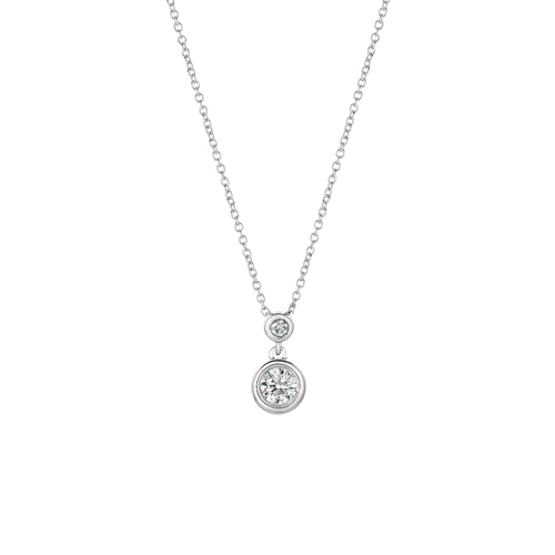 14k White Gold 1/4 ct Two-Stone Diamond Bezel 18in Necklace