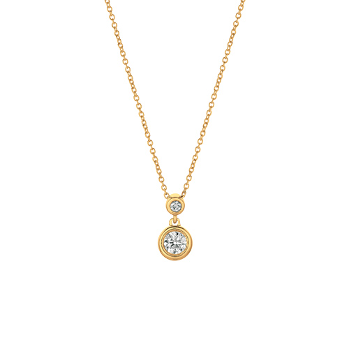 14k Yellow Gold 1/4 ct Two-Stone Diamond Bezel 18in Necklace