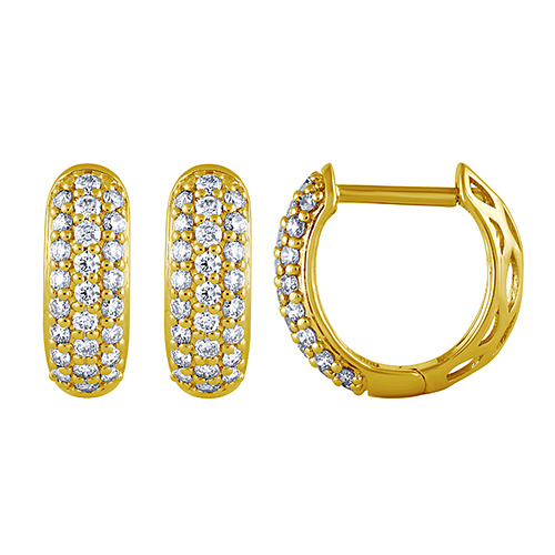 14k Yellow Gold 0.5 ct Pave Diamond Huggie Hoop Earrings