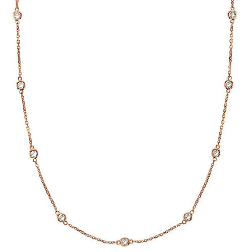 14k Rose Gold 1/3 ct Diamond Station 18in Necklace